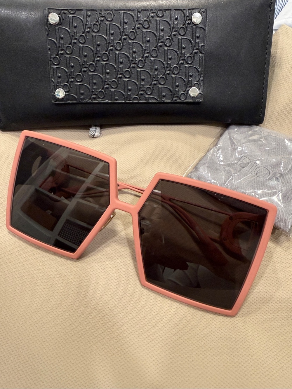 Dior Coral Pink Oversized Geometric Sunglasses - Picture 1 of 4